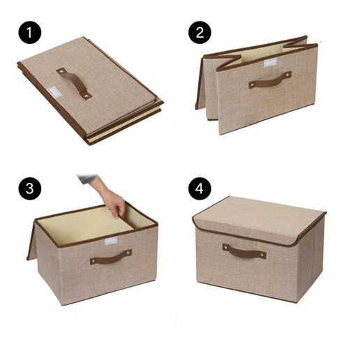 2PCS Linen Fabric Folding Lid Storage Box - Beige