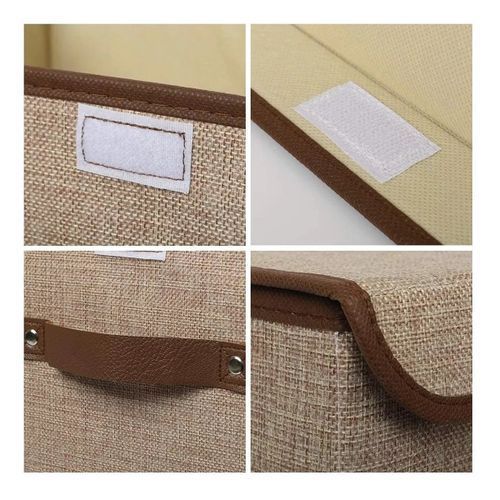 2PCS Linen Fabric Folding Lid Storage Box - Beige
