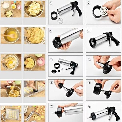 21pc Cookie Press & Icing Sugar Cake Decorating Set - Silver