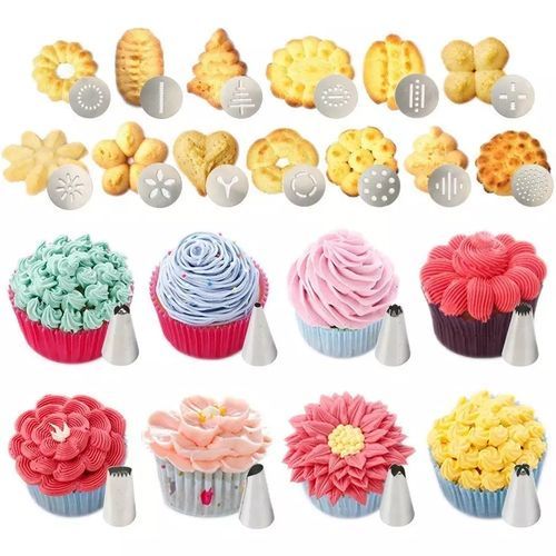 21pc Cookie Press & Icing Sugar Cake Decorating Set - Silver