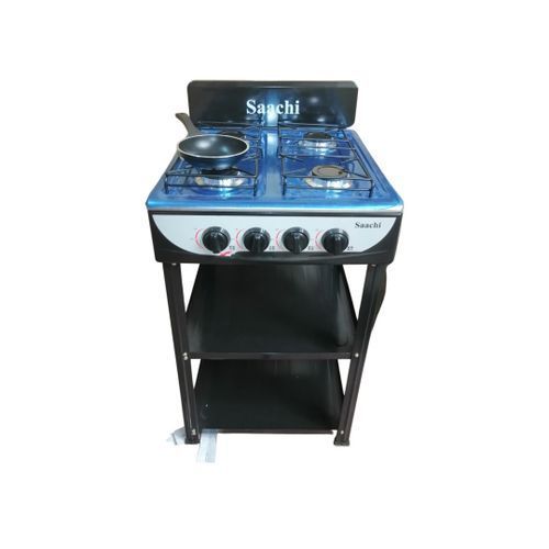 Saachi 4 Burner Gas Stove Cooker With 2 Shelves Stands, Black, White