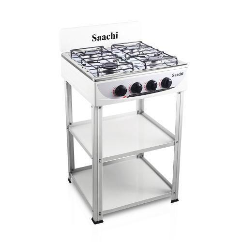 Saachi 4 Burner Gas Stove Cooker With 2 Shelves Stands, Black, White