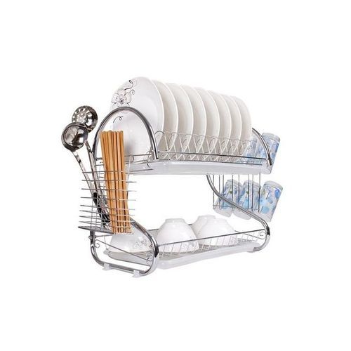 White Label 2 Layer Dish Rack Drainer for Utensils & Cutlery - Silver