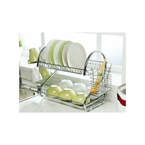 White Label 2 Layer Dish Rack Drainer for Utensils & Cutlery - Silver