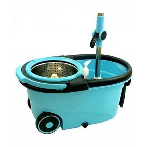 360 Detachable Spin Mopper Set. Wheels Spin Head Noozle Mop Clean Broom - Blue.