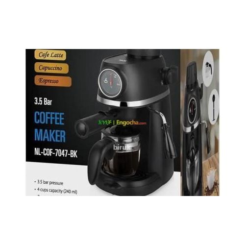 Saachi High Grade Electric 4Cup 3.5 Bar Coffee, Espresso And Cappuccino Maker Machine - Black