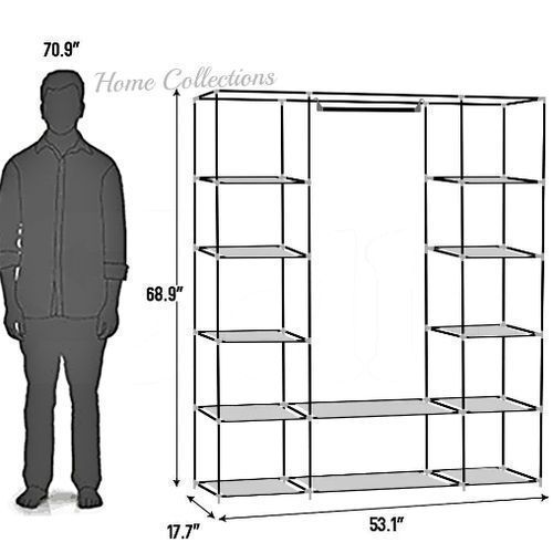Home Fashion 3 Column Cloth & Metallic Frame Portable Wardrobe - Color May Vary