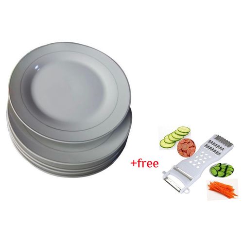 Set Of 6 Ceramic Dinner Plates Plus A Free Vegetable Slicer &ndash;White