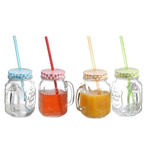 Glass Mason Jar Cup Mug - Colorless, Lid Color May Vary