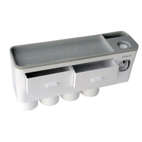 Magnetic 1/2/3/4/5 Cups Bathroom Toothbrush Holder Storage Rack With Toothpaste Dispenser Squeezer Wall Mount Organizer Punch-Free Self Adhesive White