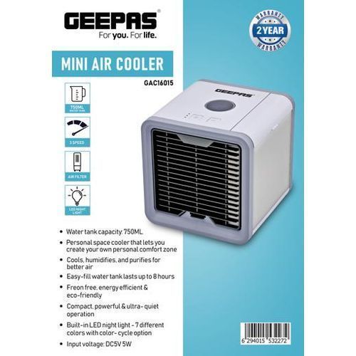 Geepas Portable Mini Air Cooler Water Tank ,750ml - Grey