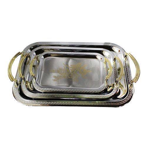 Metallic Serving Tray Set,3pcs-Silver