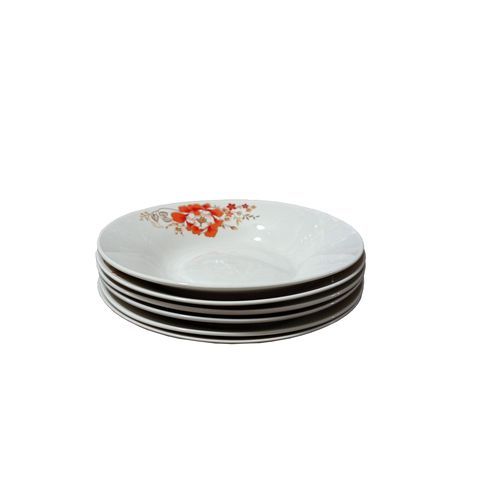 6 Pieces Set Of Ceramic Soup Plates 8 Inches -Flower May Vary-White