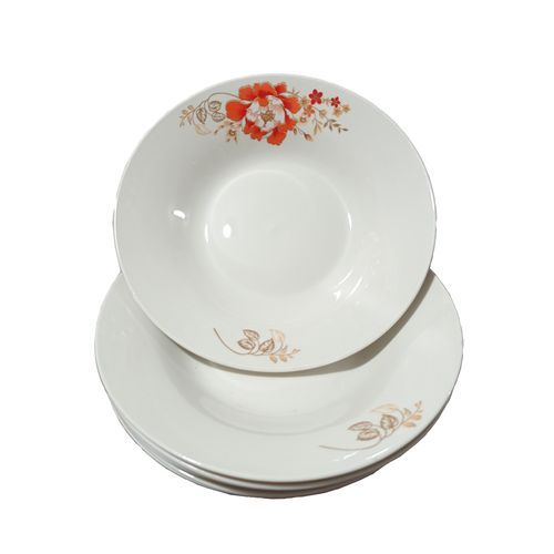 6 Pieces Set Of Ceramic Soup Plates 8 Inches -Flower May Vary-White
