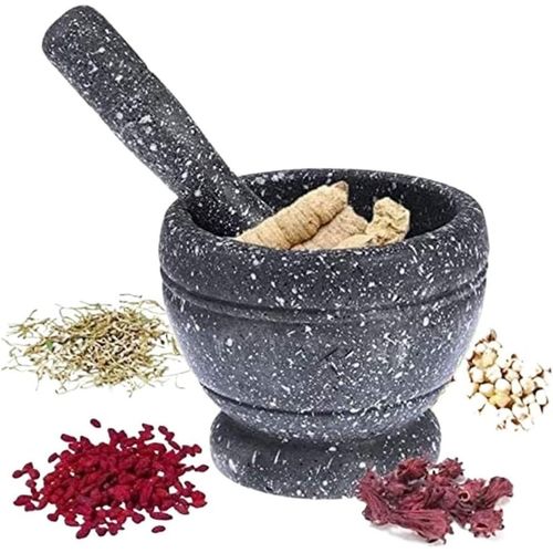 Spice Grinding Granite Mortar and Pestle-Black.