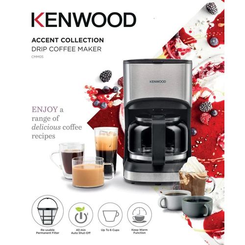 Kenwood Coffee Maker Upto 6 Cups Reusable Filter- Auto Off/ Keep Warm - CMM05 SILVER