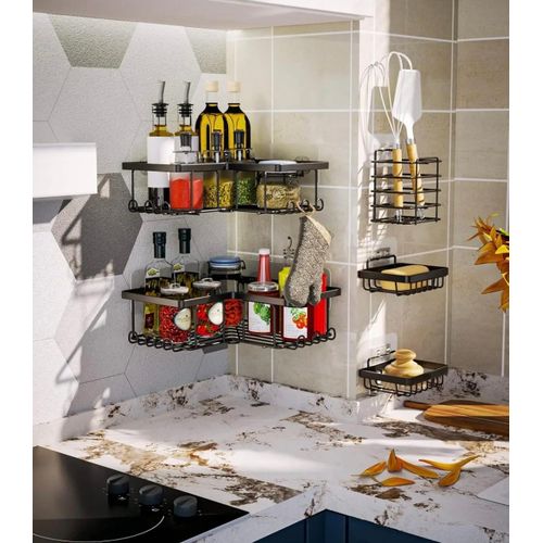5Pieces Bathroom Corner Shelves-Black