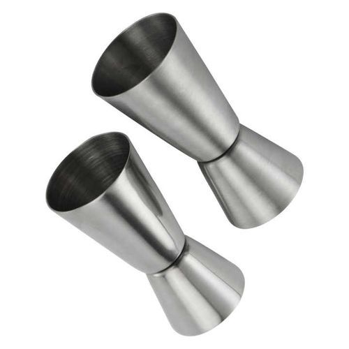 2PC Jigger Spirit Cocktail Alcohol Bar Double Shot Measure Cup 25/50 ML- Silver.
