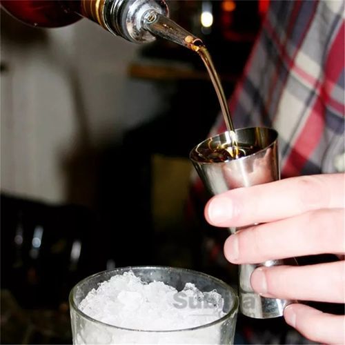 2PC Jigger Spirit Cocktail Alcohol Bar Double Shot Measure Cup 25/50 ML- Silver.