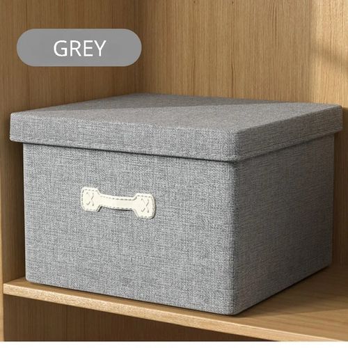 Foldable Clothes Storage Box With Handle And Lid - Gray