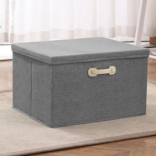 Foldable Clothes Storage Box With Handle And Lid - Gray