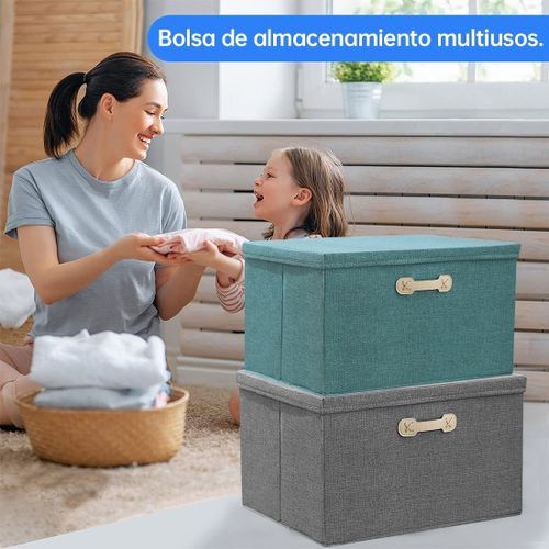 Foldable Clothes Storage Box With Handle And Lid - Gray
