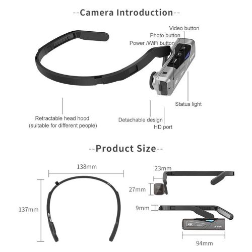 ORDRO EP7 Head Wearable 4K 60fps Video Camera with Remote Control - grey My