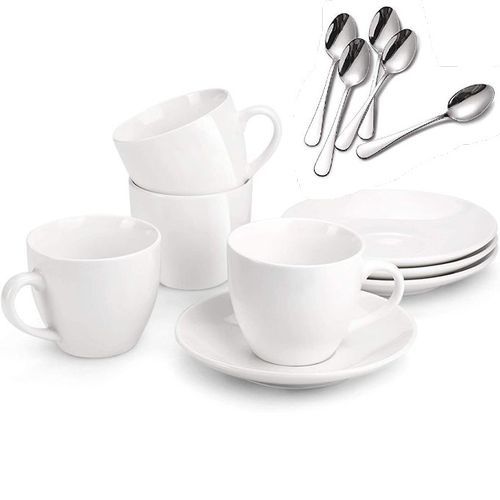 Set Of  6 Tea Cups 6 Saucers And 6 Spoons&ndash; White
