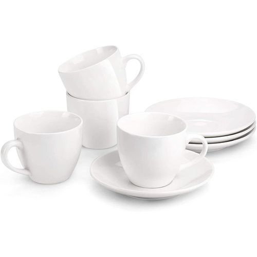 Set Of  6 Tea Cups 6 Saucers And 6 Spoons– White
