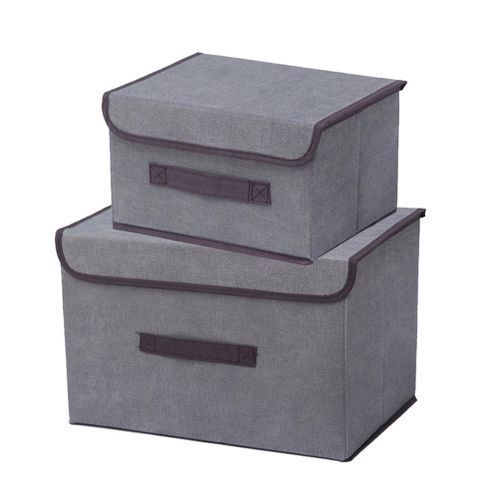 2PCS Linen Fabric Folding Lid Storage Box - Gray
