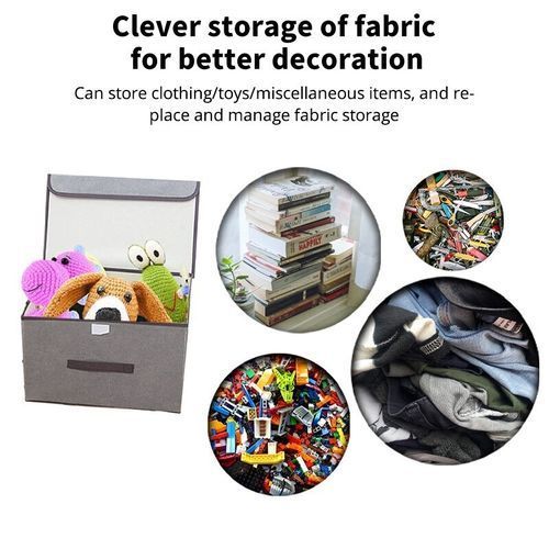 2PCS Linen Fabric Folding Lid Storage Box - Gray
