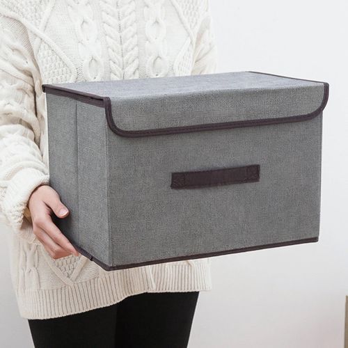 2PCS Linen Fabric Folding Lid Storage Box - Gray