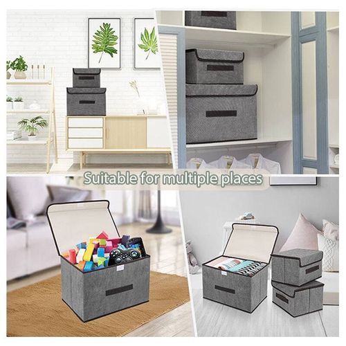 2PCS Linen Fabric Folding Lid Storage Box - Gray