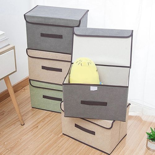 2PCS Linen Fabric Folding Lid Storage Box - Gray