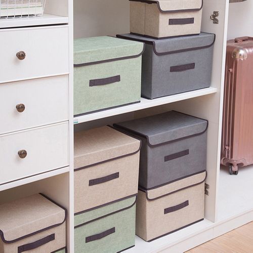 2PCS Linen Fabric Folding Lid Storage Box - Gray