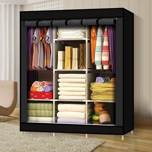 3 Column Cloth  Frame Portable Wardrobe Storage - Multicolor