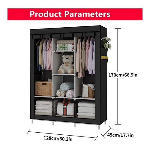 3 Column Cloth  Frame Portable Wardrobe Storage - Multicolor