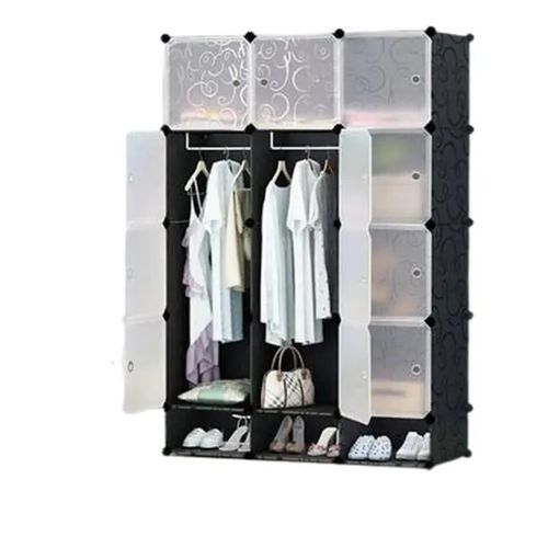 Elegant Plastic Wardrobe Not Assembled - Black