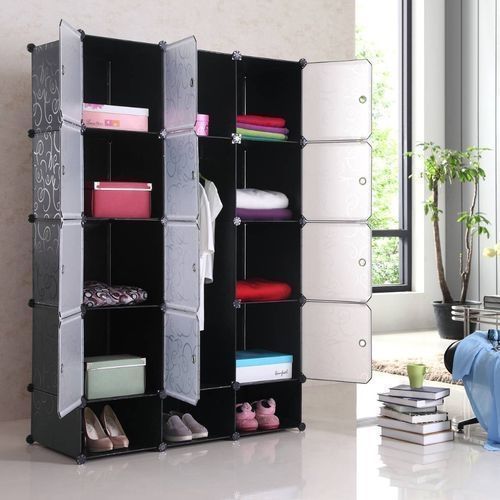 Elegant Plastic Wardrobe Not Assembled - Black