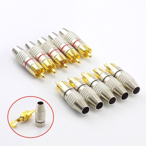 10pcs RCA Male Plug Connector Non Solder AV Audio Video Locking Cable Plug Adapter Solderness for Video CCTV Camera Security