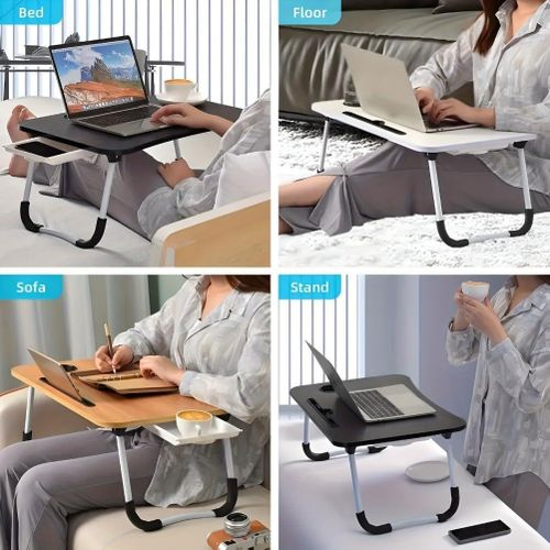 Multi Functional Portable Laptop Desk With Multifunctional Tray Holder With Cup Holder AndDrawer-Perfect For Dining, Reading, Writing In Bed, Sofa, Floor Stable, Durable, Folding - Multicolor