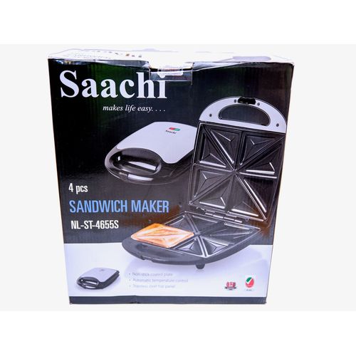 Saachi 4 Bread Slices Electric Sandwich Maker Panini Press For Making Sandwiches For Breakfast-Silver/Black
