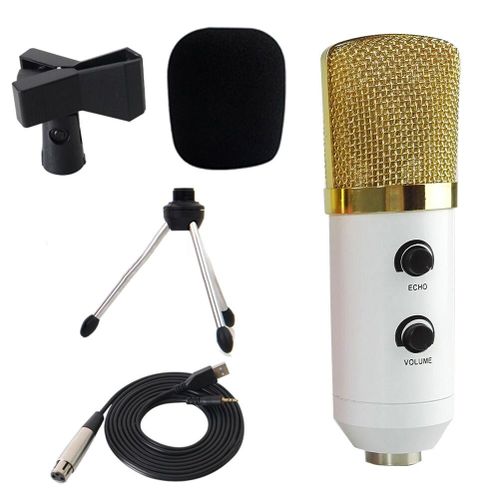 Professional USB Condenser Microphone with Tripod for Video Recording Karaoke Studio PC New,White NO5112