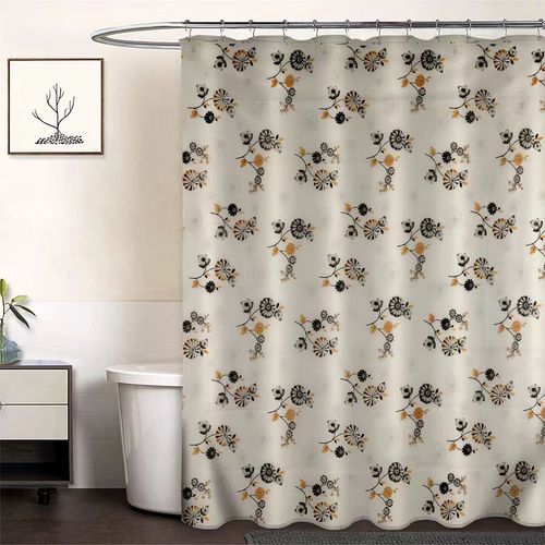 Modern Design Shower Curtain - Floral, White