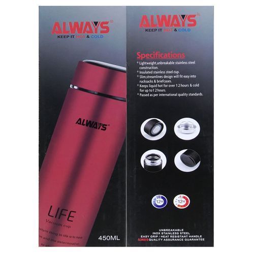 Always 450mls Always Life Slim And Quality Vacuum Bottle - Maroon