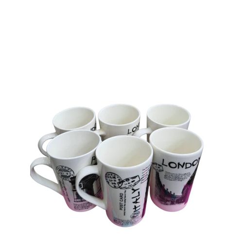 6 Pieces Of Mult-Printed Coffee Tea Cups  Mugs- White