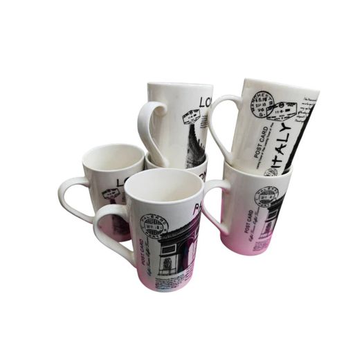 6 Pieces Of Mult-Printed Coffee Tea Cups  Mugs- White