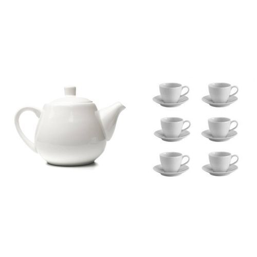 Set of Tea Pot, 6 Tea Cups And Saucers - White