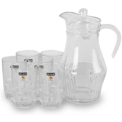 Arcopal Elegant Jug Pitcher And Quality 6 Drinking Glasses-Transparent