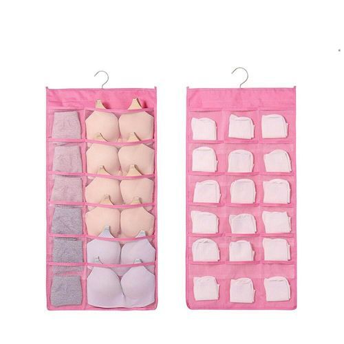 Double Sided 24 Pockets Socks,Bra,Underwear Bag Hanger Storage Organizer-Pink